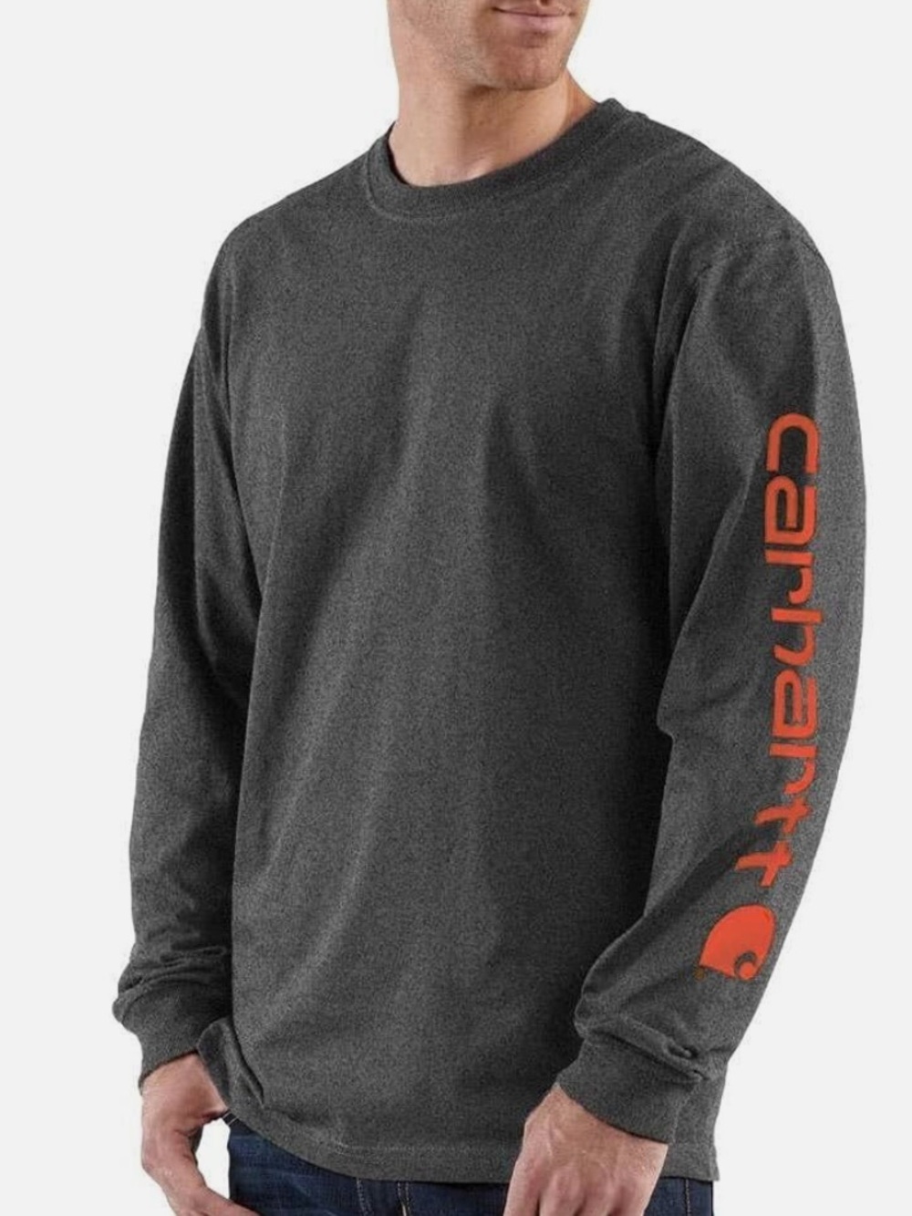 Carhartt Loose-Fit Heavyweight Carbon Heather Logo Long Sleeve Tee Sz L Tall